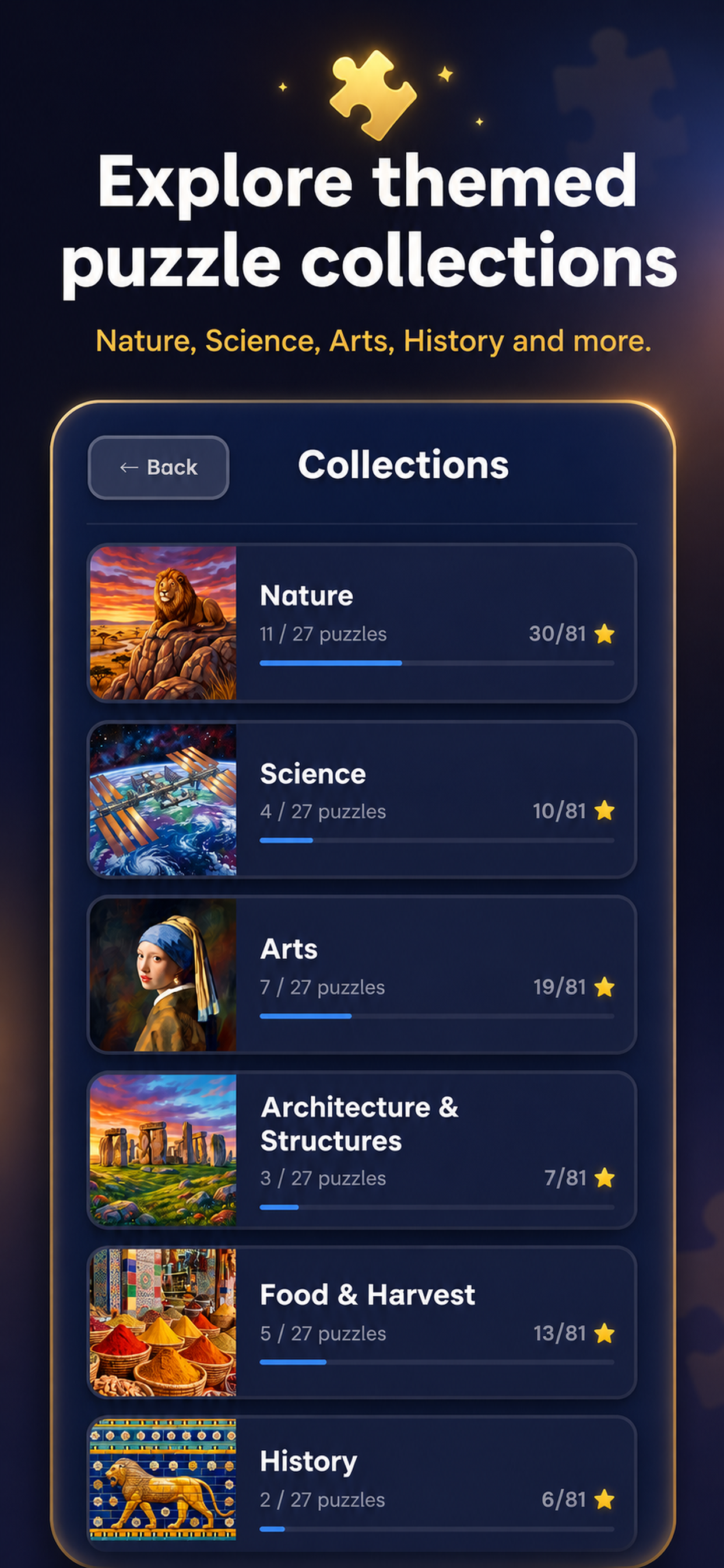 Explore themed puzzle collections in Varia Jigsaw