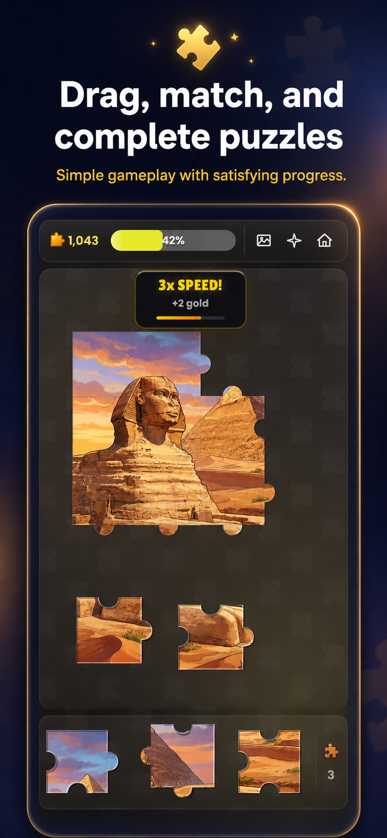 Drag, match, and complete puzzles in Varia Jigsaw